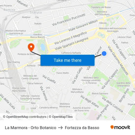 La Marmora - Orto Botanico to Fortezza da Basso map
