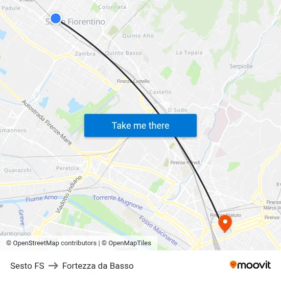 Sesto FS to Fortezza da Basso map