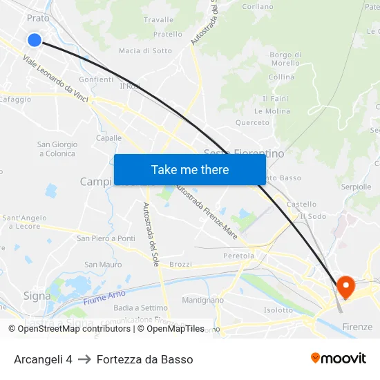 Arcangeli 4 to Fortezza da Basso map