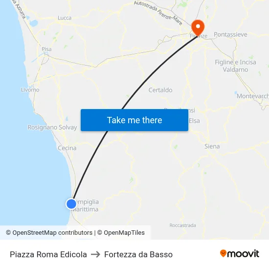 Piazza Roma Edicola to Fortezza da Basso map