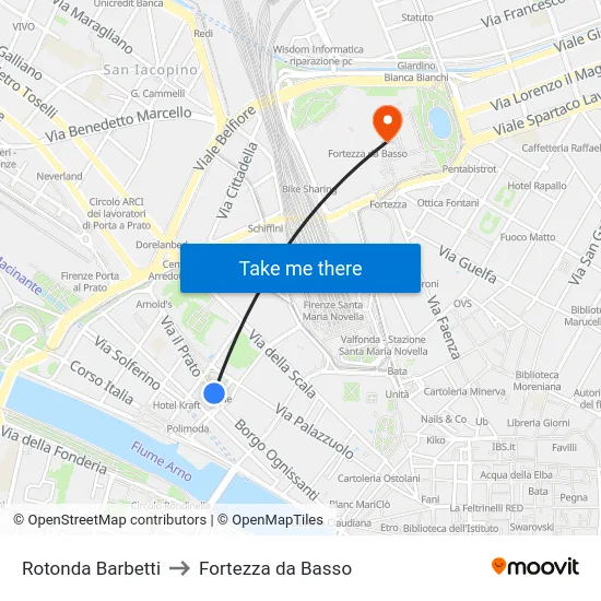 Rotonda Barbetti to Fortezza da Basso map