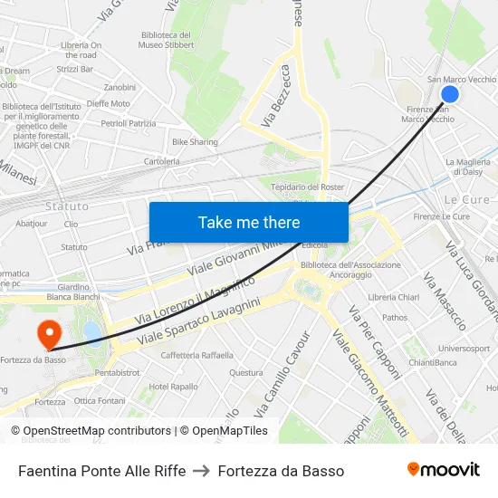 Faentina Ponte Alle Riffe to Fortezza da Basso map