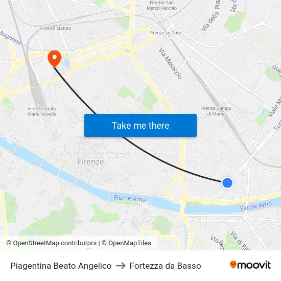 Piagentina Beato Angelico to Fortezza da Basso map