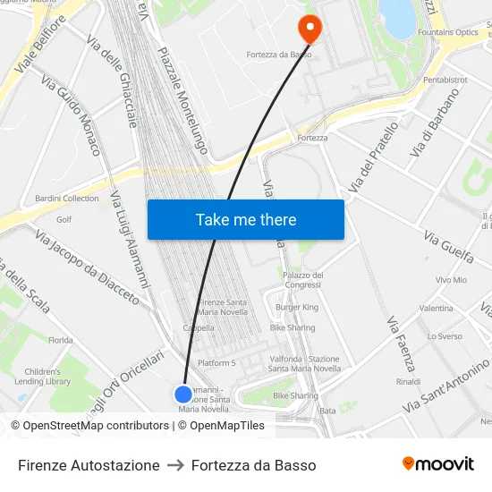 Firenze Autostazione to Fortezza da Basso map