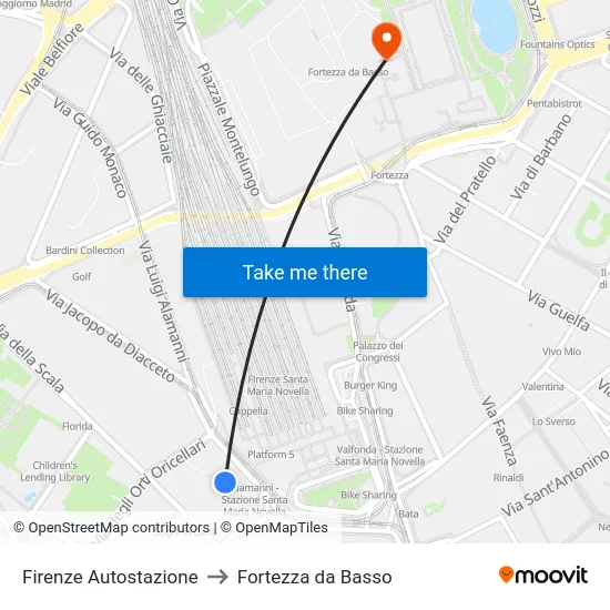 Firenze Autostazione to Fortezza da Basso map