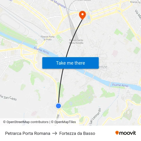 Petrarca Porta Romana to Fortezza da Basso map