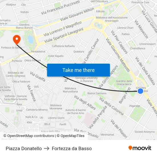 Donatello Square to Fortress da Basso map