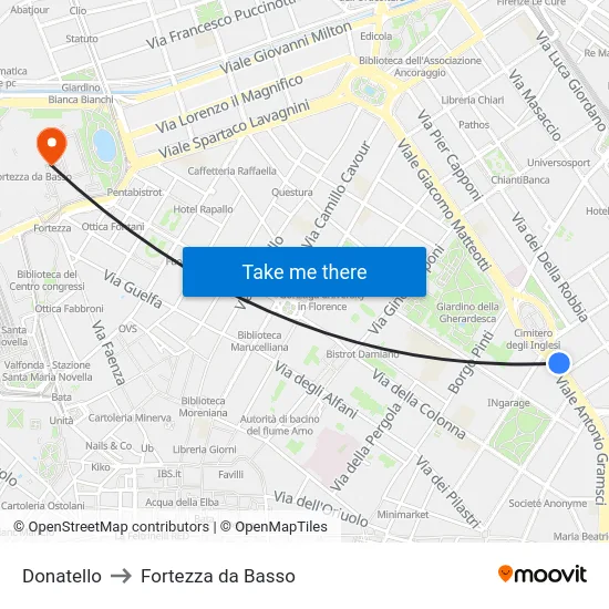 Donatello to Fortezza da Basso map