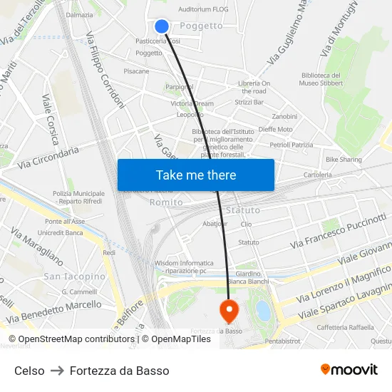 Celso to Fortezza da Basso map