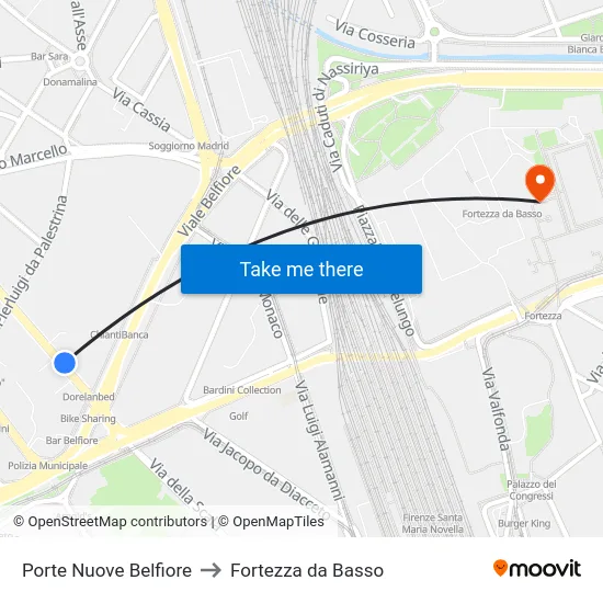 Porte Nuove Belfiore to Fortezza da Basso map
