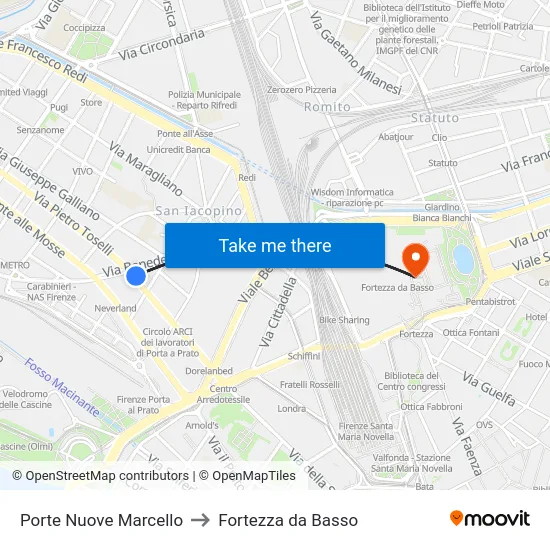 Porte Nuove Marcello to Fortezza da Basso map