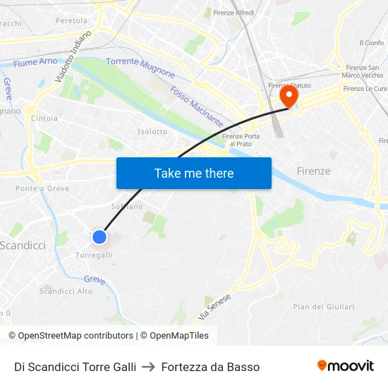 Di Scandicci Torre Galli to Fortezza da Basso map