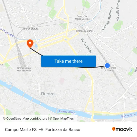 Campo Marte FS to Fortezza da Basso map