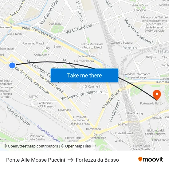 Ponte Alle Mosse Puccini to Fortezza da Basso map