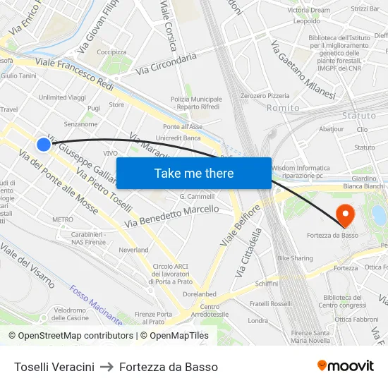 Toselli Veracini to Fortezza da Basso map