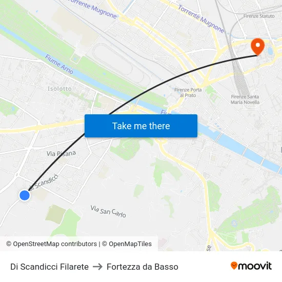Di Scandicci Filarete to Fortezza da Basso map