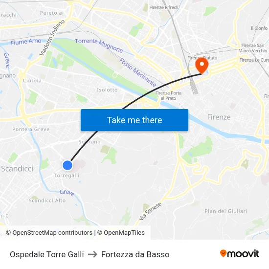 Ospedale Torre Galli to Fortezza da Basso map