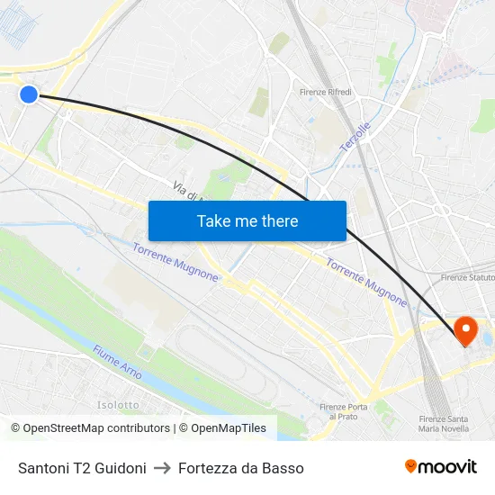 Santoni T2 Guidoni to Fortezza da Basso map