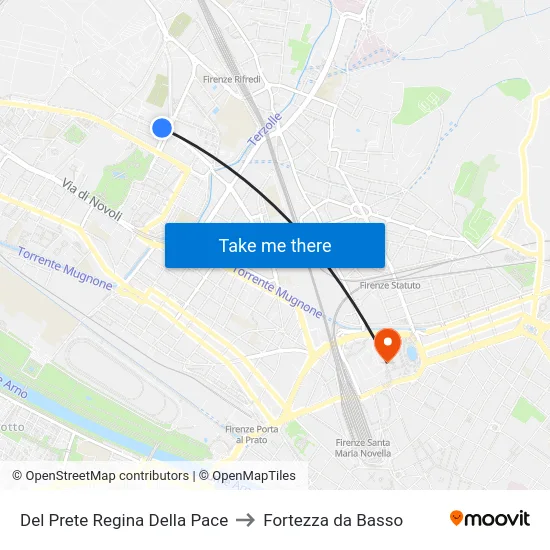 Del Prete Regina Della Pace to Fortezza da Basso map