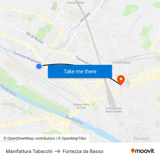 Manifattura Tabacchi to Fortezza da Basso map