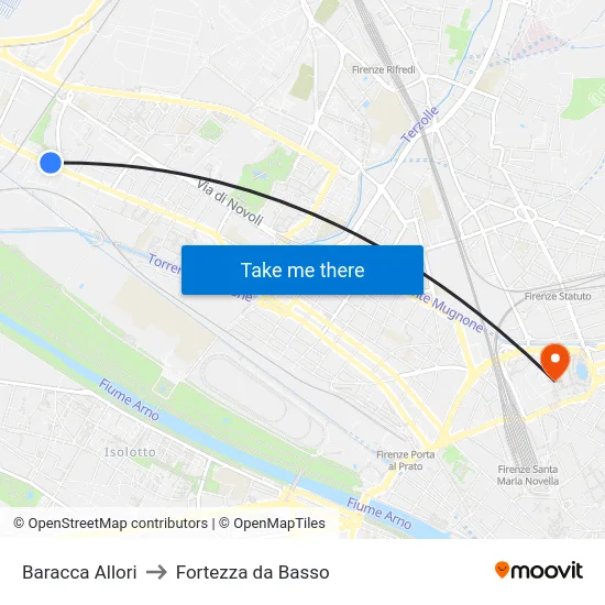 Baracca Allori to Fortezza da Basso map