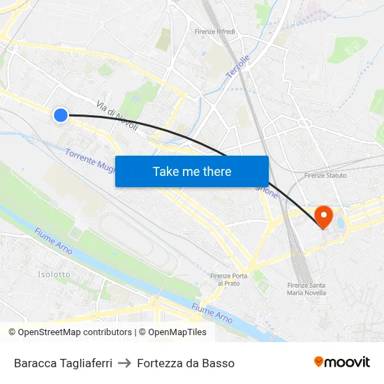 Baracca Tagliaferri to Fortezza da Basso map