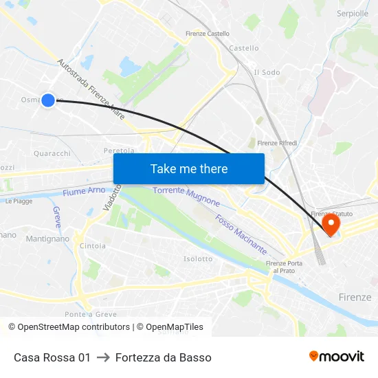 Casa Rossa 01 to Fortezza da Basso map
