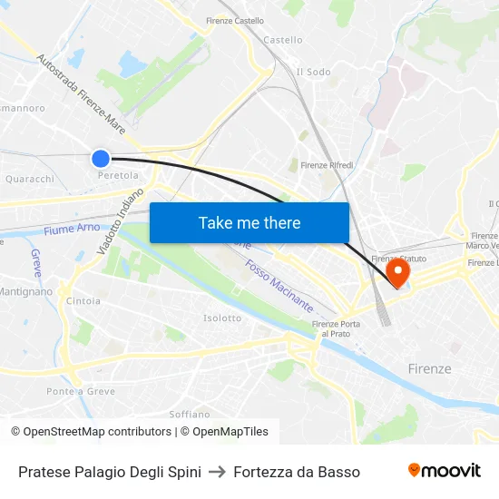 Pratese Palagio Degli Spini to Fortezza da Basso map