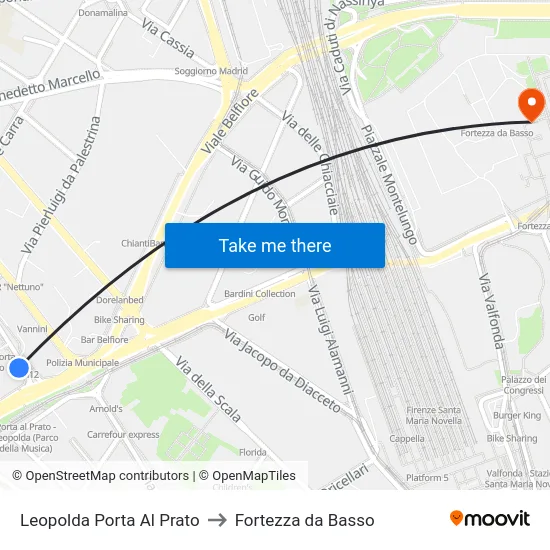 Leopolda Porta Al Prato to Fortezza da Basso map