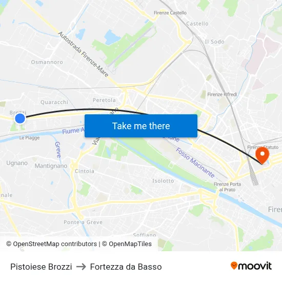 Pistoiese Brozzi to Fortezza da Basso map