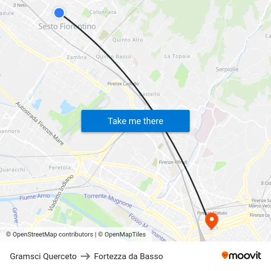 Gramsci Querceto to Fortezza da Basso map