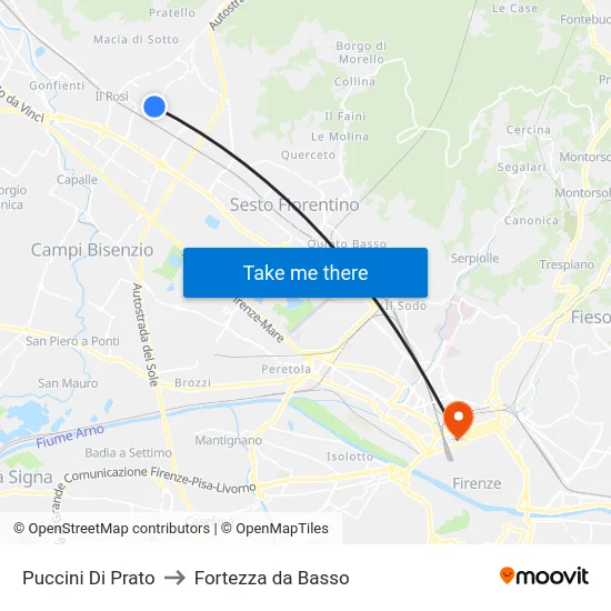 Puccini Di Prato to Fortezza da Basso map
