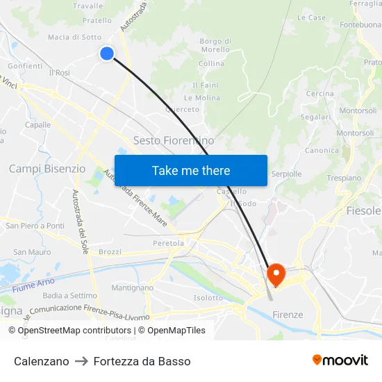 Calenzano to Fortezza da Basso map