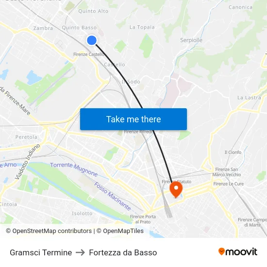 Gramsci Termine to Fortezza da Basso map