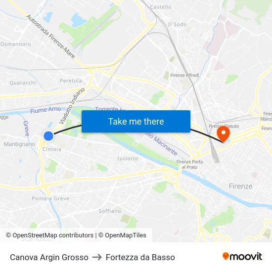 Canova Argin Grosso to Fortezza da Basso map