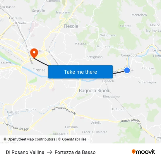 Di Rosano Vallina to Fortezza da Basso map