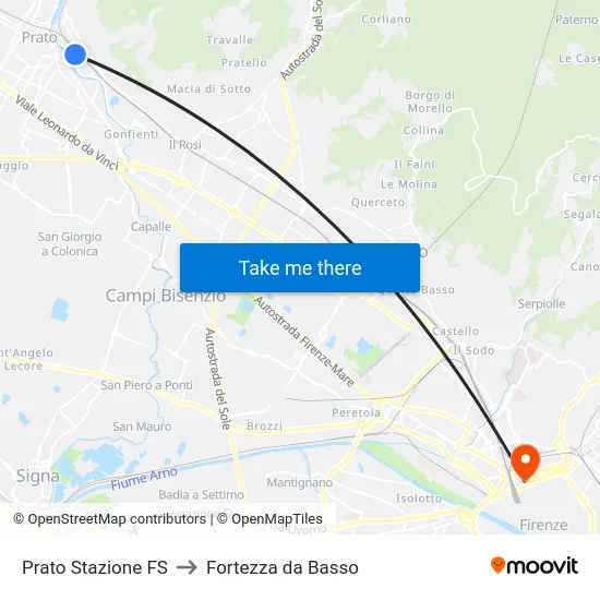 Prato Stazione FS to Fortezza da Basso map