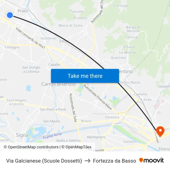 Via Galcianese (Scuole Dossetti) to Fortezza da Basso map