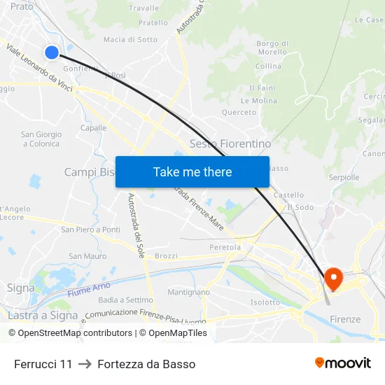 Ferrucci 11 to Fortezza da Basso map