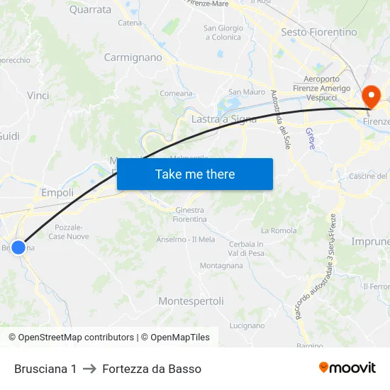 Brusciana 1 to Fortezza da Basso map