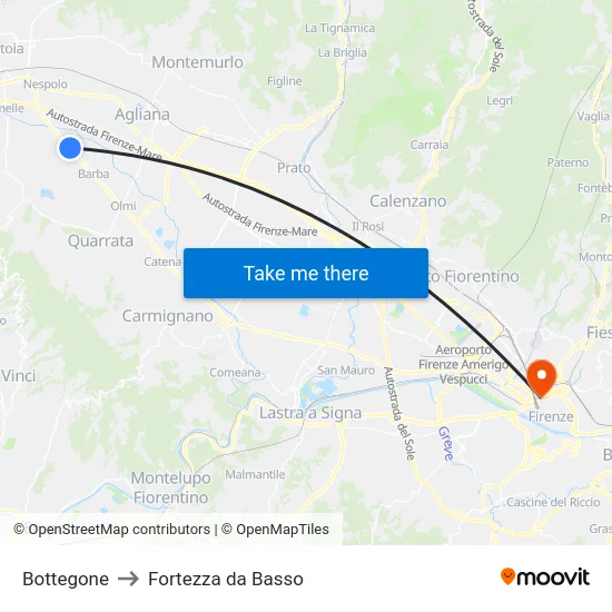 Bottegone to Fortezza da Basso map