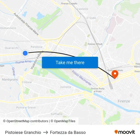 Pistoiese Granchio to Fortezza da Basso map