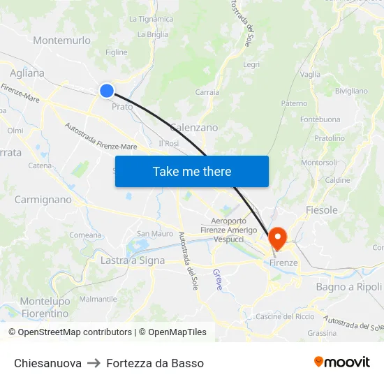 Chiesanuova to Fortezza da Basso map