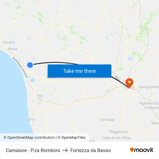 Camaiore - P.za Romboni to Fortezza da Basso map