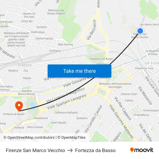 Firenze San Marco Vecchio to Fortezza da Basso map