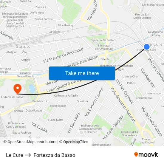 Le Cure to Fortezza da Basso map