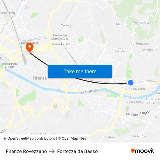Firenze Rovezzano to Fortezza da Basso map