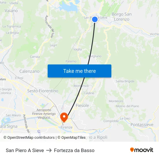 San Piero A Sieve to Fortezza da Basso map