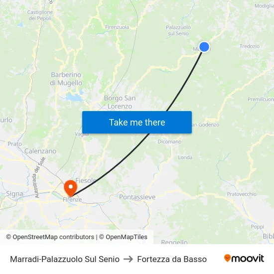 Marradi-Palazzuolo Sul Senio to Fortezza da Basso map