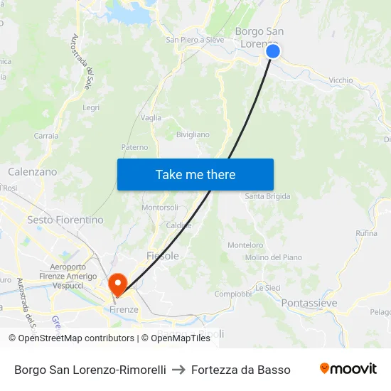 Borgo San Lorenzo-Rimorelli to Fortezza da Basso map